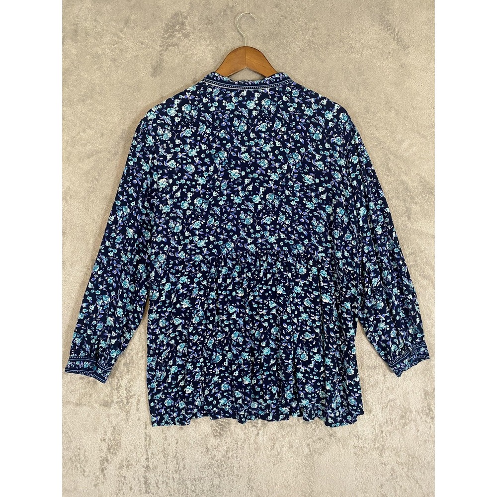 Woman Within Blouse Womens 18/20 Blue Floral Boho Tunic Button Flowy Peasant - Picture 6 of 10